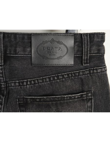 Prada washed jeans with triangle and logo embroidery S-XXL,Prada