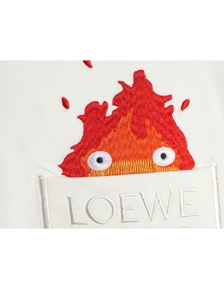 Loewe   Hals Moving Castle Joint Pocket Flame Embroidered Short Sleeve T-shirt,Loewe