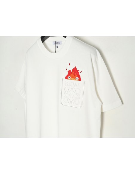 Loewe   Hals Moving Castle Joint Pocket Flame Embroidered Short Sleeve T-shirt,Loewe