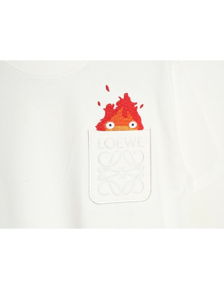 Loewe   Hals Moving Castle Joint Pocket Flame Embroidered Short Sleeve T-shirt,Loewe