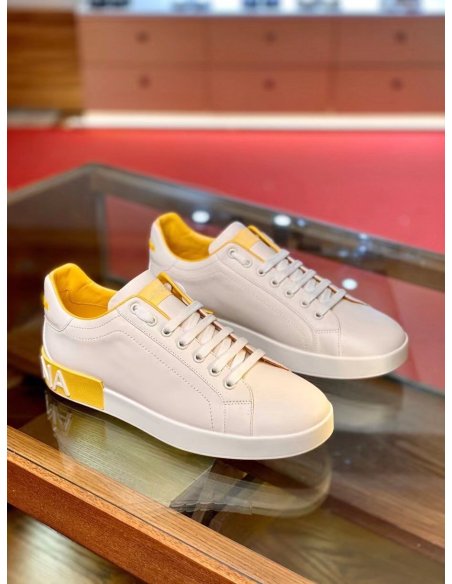Dolce Gabbana Mens Portofino Sneakers with Yellow Branded