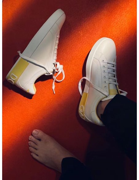 Dolce Gabbana Mens Portofino Sneakers with Yellow Branded