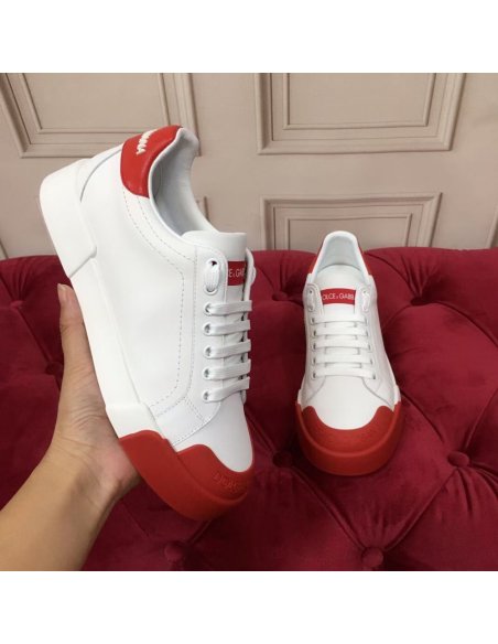 Dolce Gabbana Womens Portofino Sneakers with Red Toe-cap