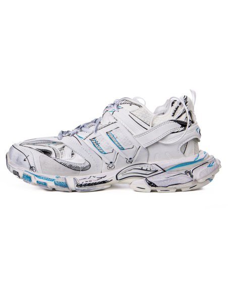 Balenciaga Track 3.0 White Blue Black High Art Graffiti,BALENCIAGA TRACK
