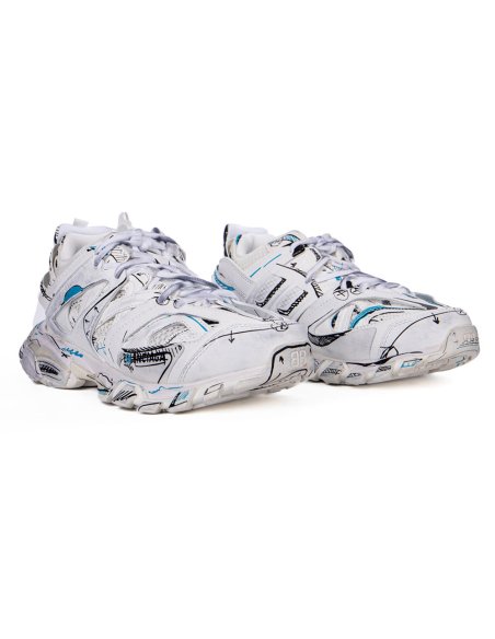 Balenciaga Track 3.0 White Blue Black High Art Graffiti,BALENCIAGA TRACK