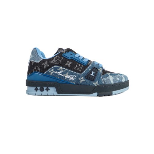 Louis Vuitton Mens Trainer Blue Denim Monogram Sneakers,LV Trainer
