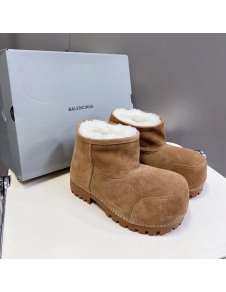 Balenciaga Alaska Fur Bootie in Brown,BALENCIAGA BOOT