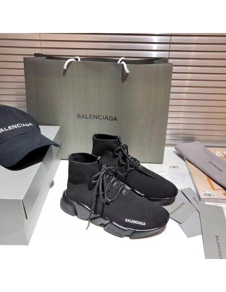 BALENCIAGA SPEED LACE-UP RECYCLED KNIT TRAINERS IN BLACK,BALENCIAGA SPEED