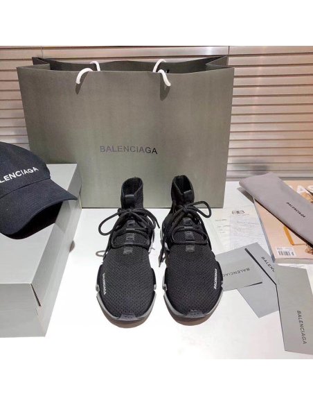 BALENCIAGA SPEED LACE-UP RECYCLED KNIT TRAINERS IN BLACK,BALENCIAGA SPEED