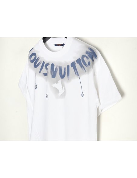 Louis Vuitton collar graffiti letters printed large logo short-sleeved T-shirt,Louis Vuitton