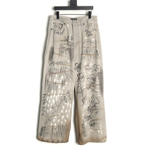 Balenciaga White Graffiti Denim Trousers,Balenciaga