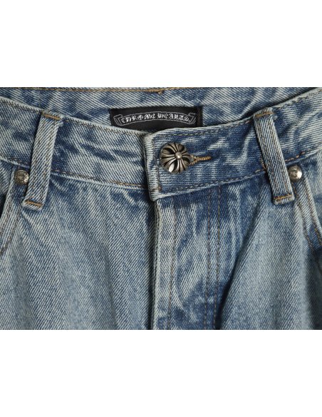 Chrome Hearts Flared Destroyed Leather Jeans,Chrome Hearts