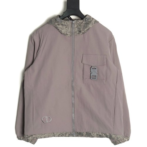Dior patchwork letter embroidery hooded trench coat,Dior