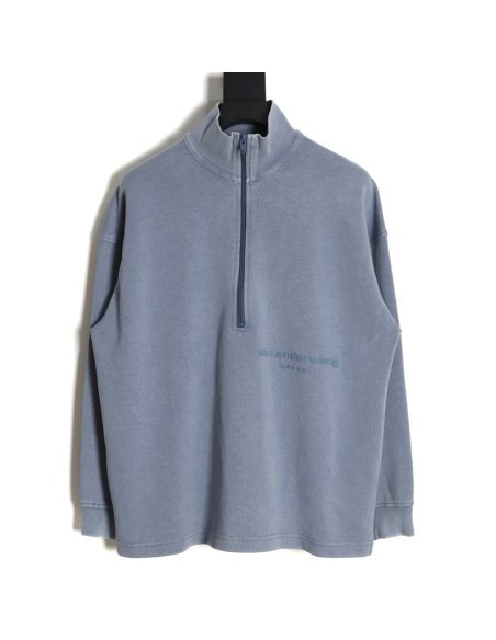 Alexander Wang 23SS foam three-dimensional small letter print half-zip pullover sweatshirt,Alexander Wang