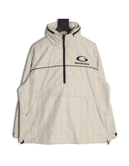 Balenciaga embroidered stand collar half-zip checked jacket,Balenciaga