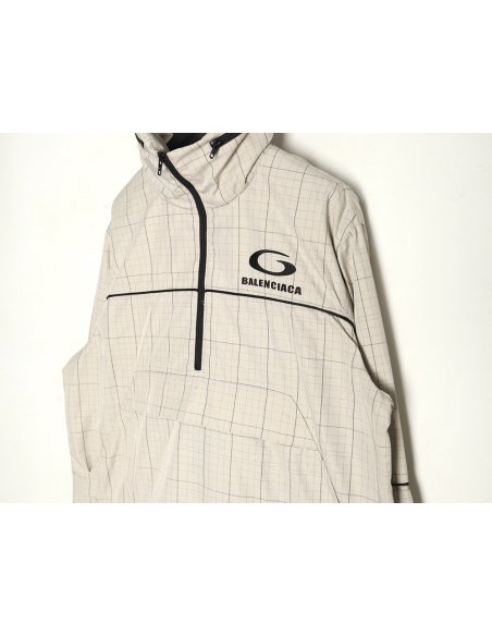 Balenciaga embroidered stand collar half-zip checked jacket,Balenciaga