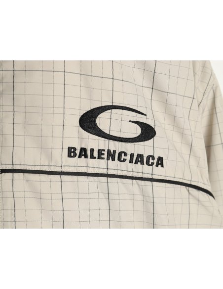 Balenciaga embroidered stand collar half-zip checked jacket,Balenciaga