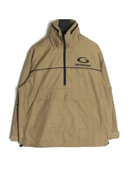 Balenciaga embroidered stand collar half-zip checked jacket TSK1,Balenciaga